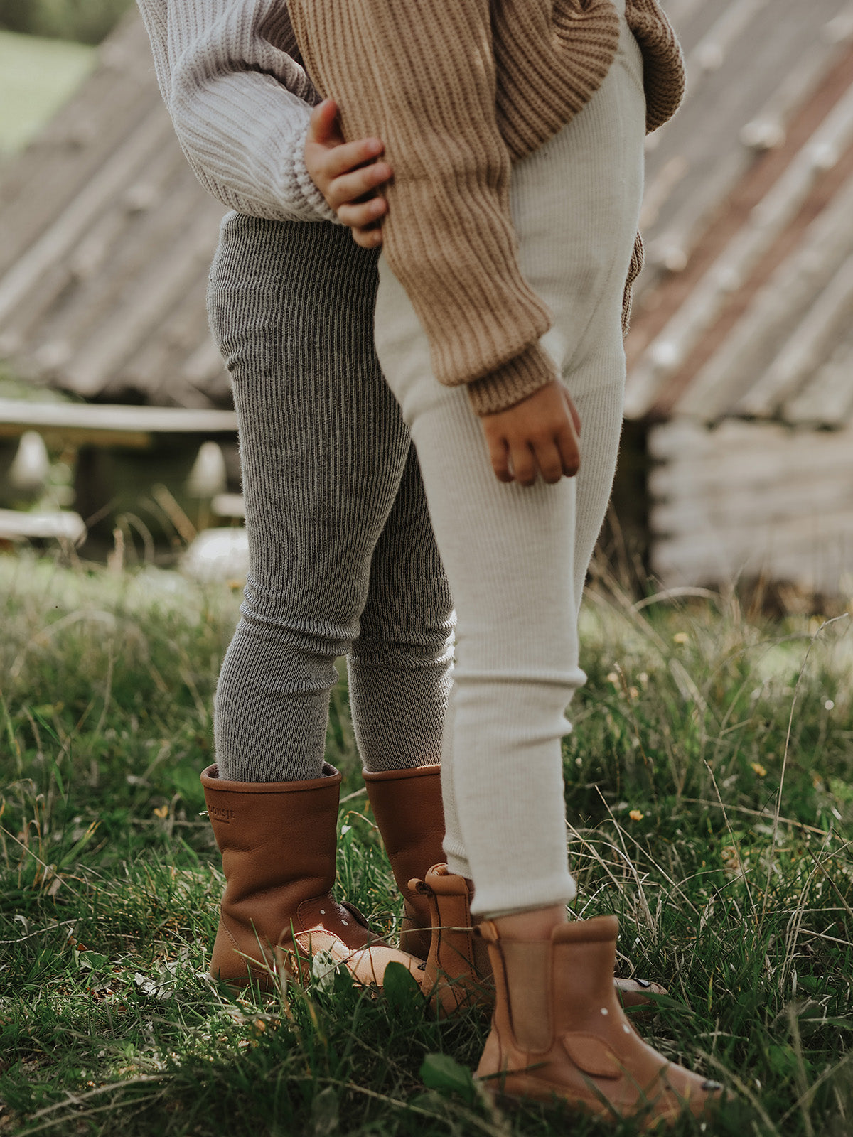 Wooly Footless tights with braces - Grey