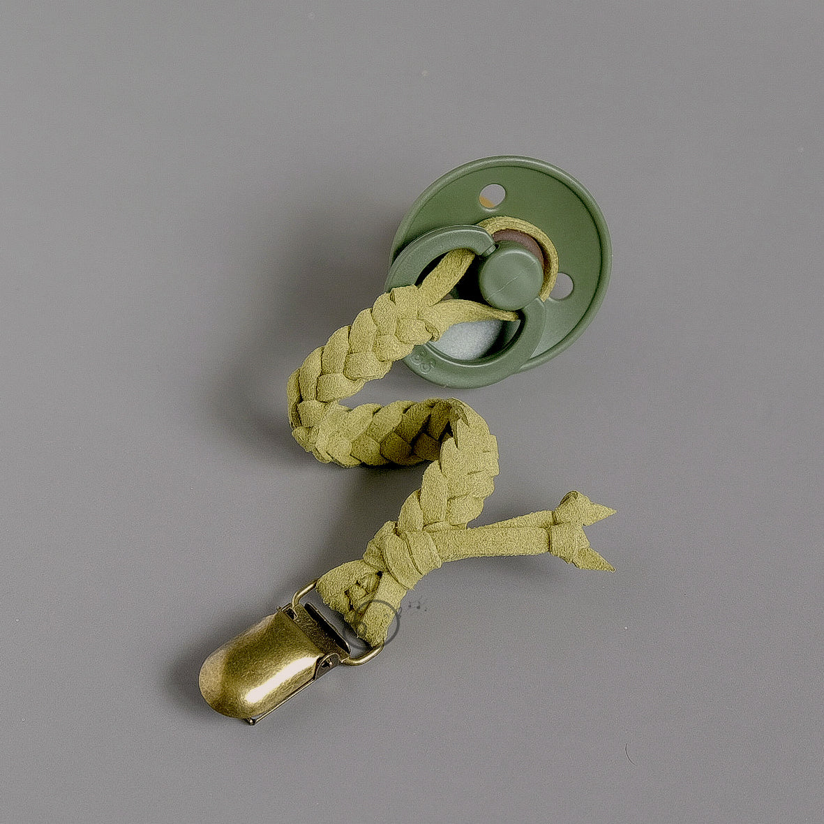 Wide Braided Pacifier / Teether Clip - Olive